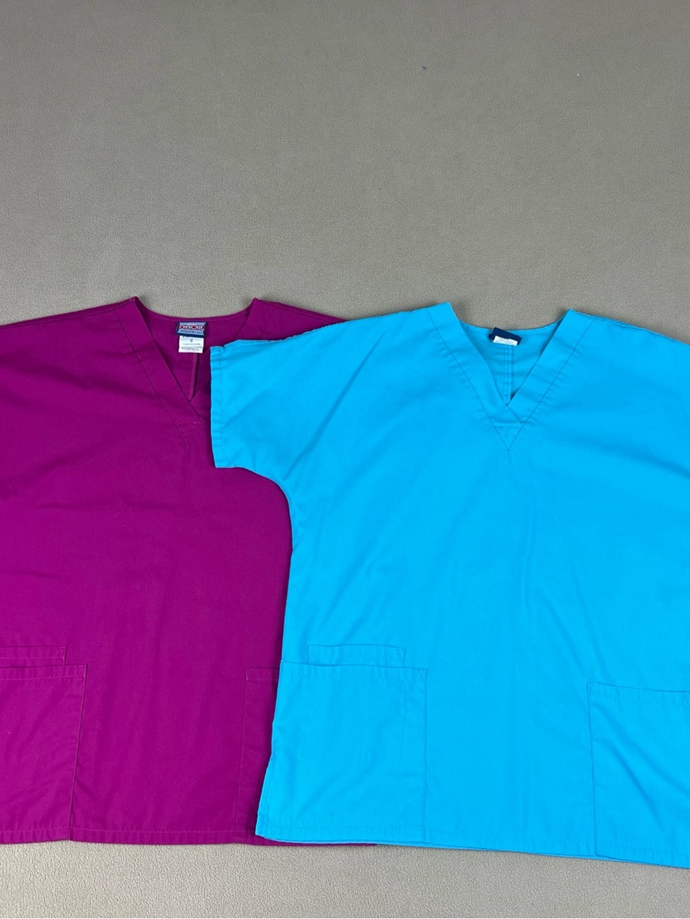 Lot Of 2! Cherokee Workwear Scrub Tops, Purple & Blue. Women's Sz Small